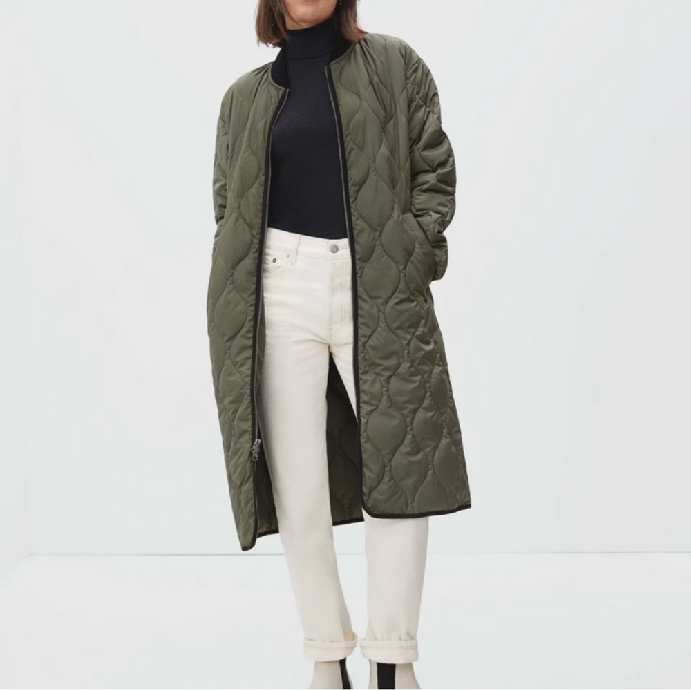 Everlane Olive Green Quilted Long Puffer Coat